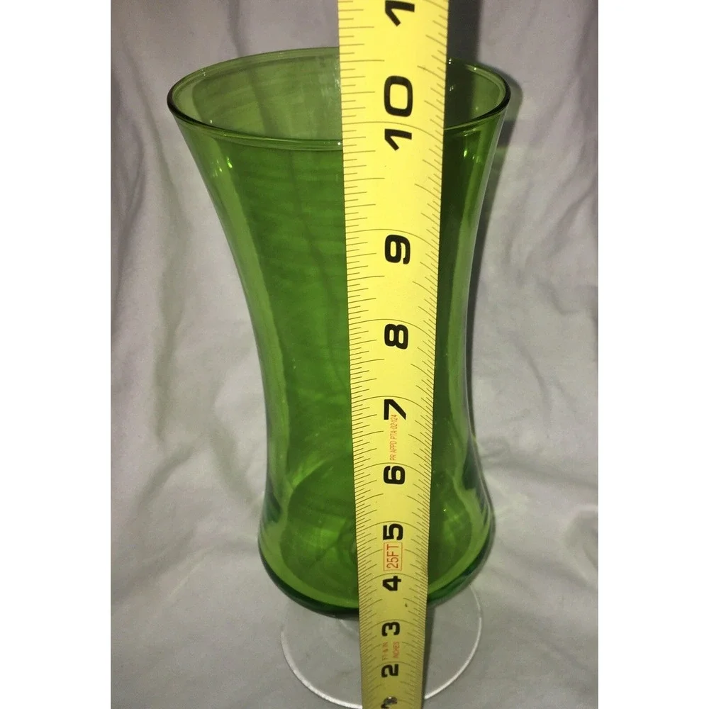 Vintage Green and Clear Glass Pedestal Vase